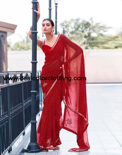Red Georgette Printed Saree