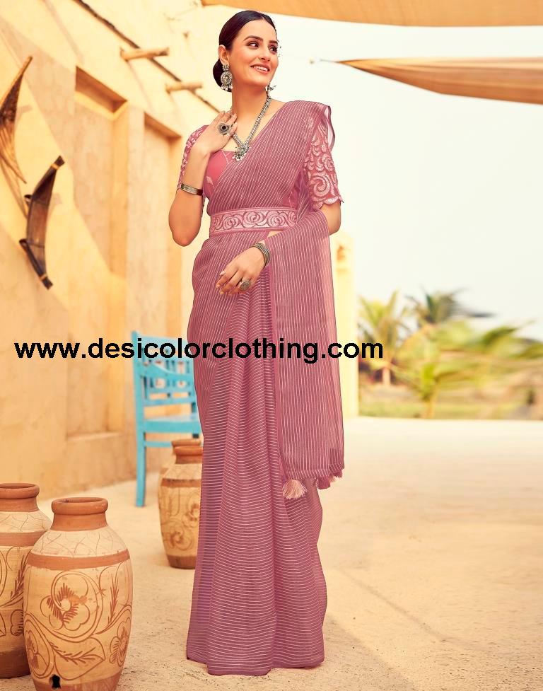 Dusty Pink Chiffon Plain Saree