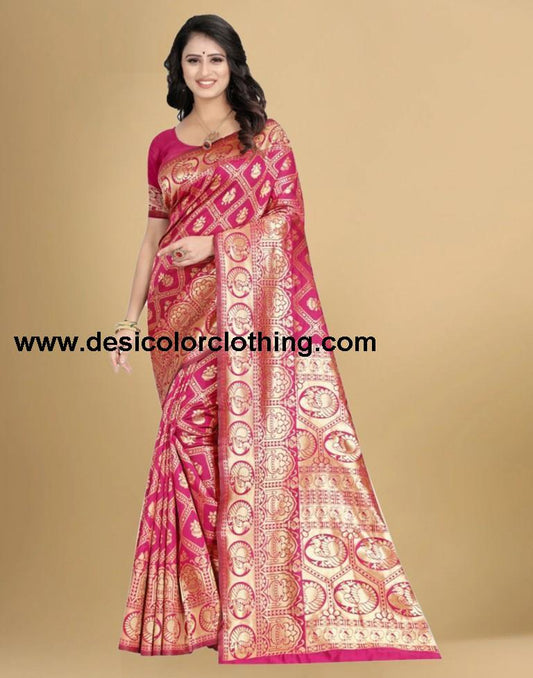 Rani Pink Banarasi Silk Saree