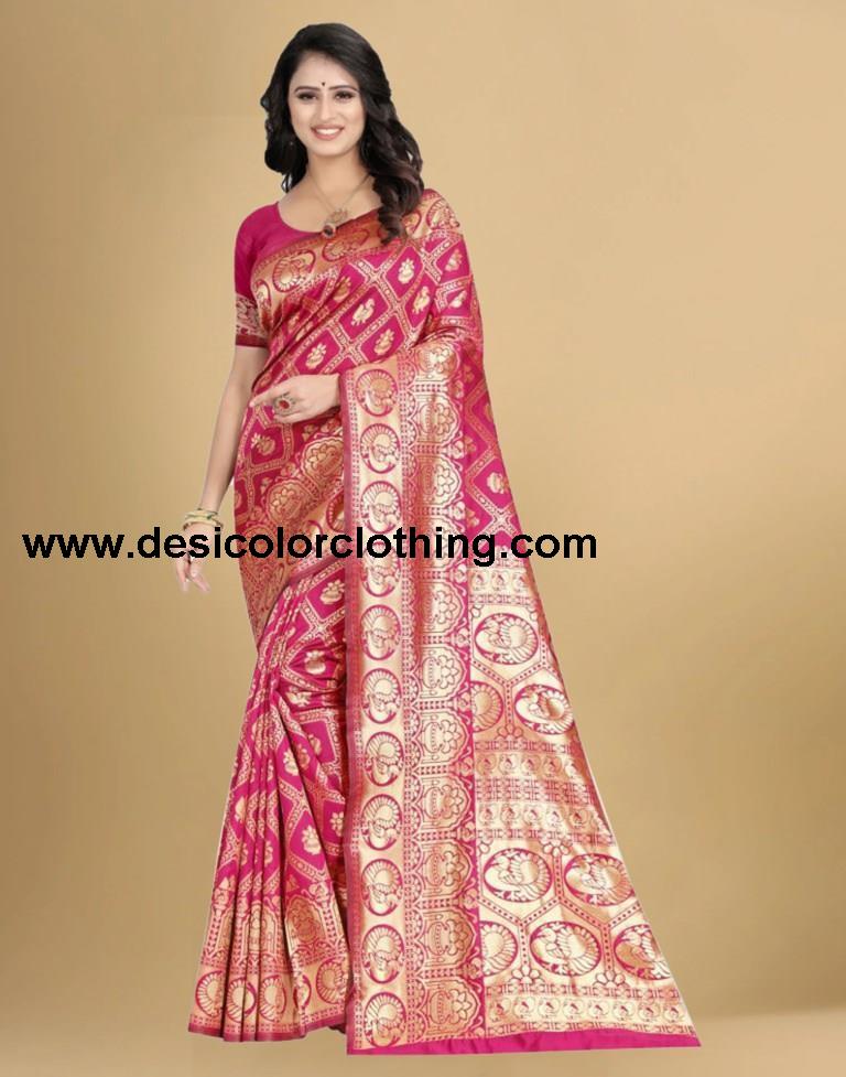 Rani Pink Banarasi Silk Saree