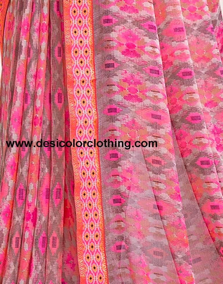 Pink Chiffon Printed Saree