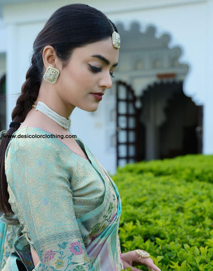 Sky Blue Woven Banarasi Organza Saree