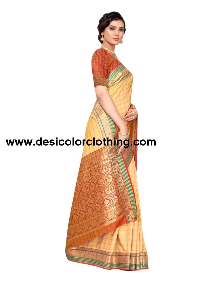 Cream Coloured Poly Silk Jacquard Partywear saree | SLV1644S116
