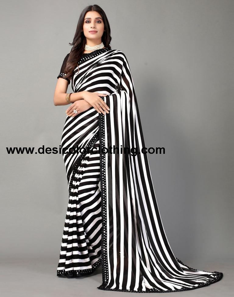 White and Black Printed Saree | SLV2359S112