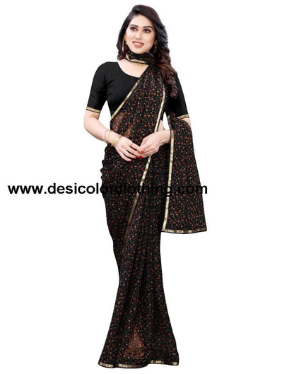Black Coloured Chiffon Printed Casual saree