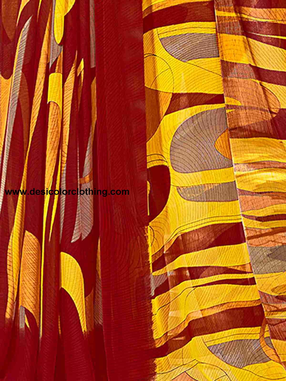 Red Chiffon Printed Saree
