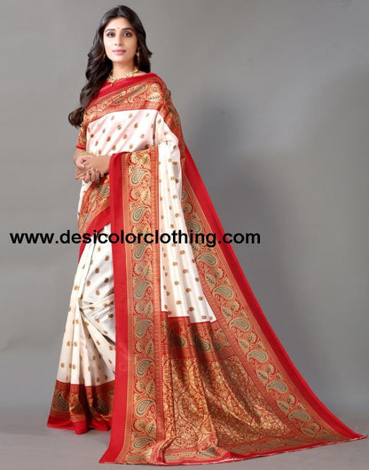 White And Red Silk Saree