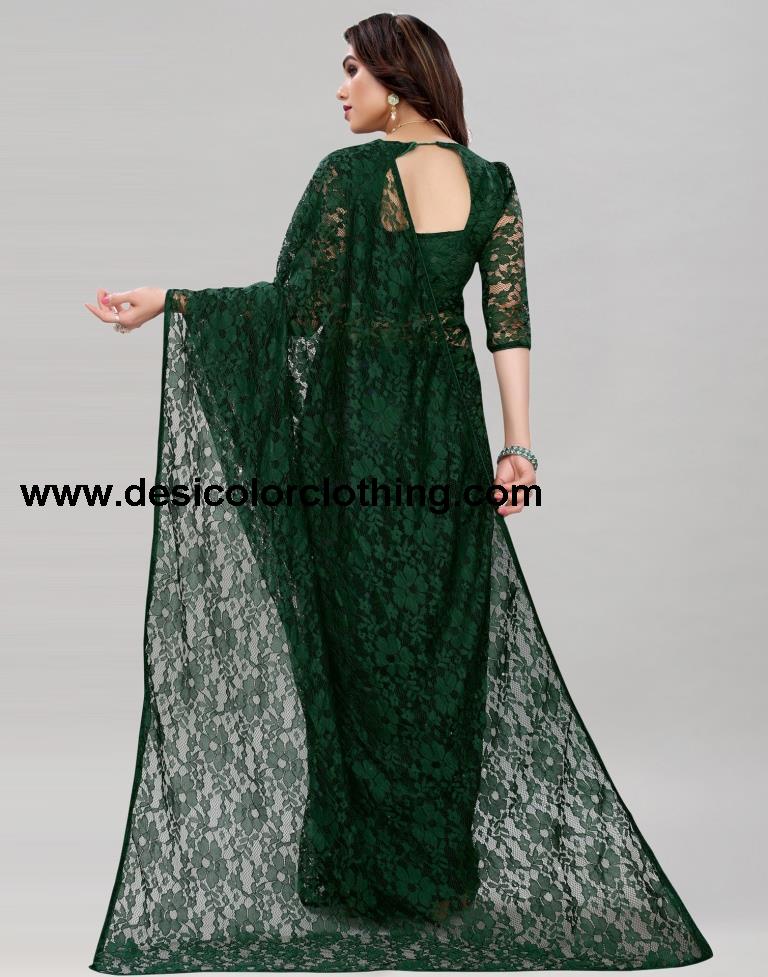 Dark Green Coloured Russel Net Partywear saree
