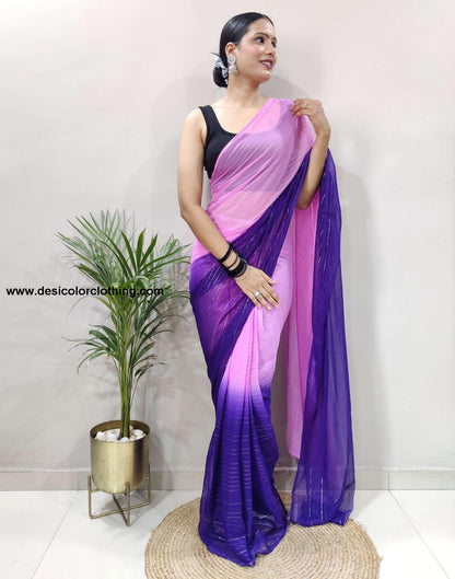 Pink Plain Georgette Pre-draped Saree