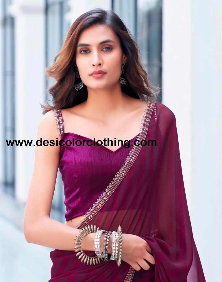 Wine Georgette Printed Saree