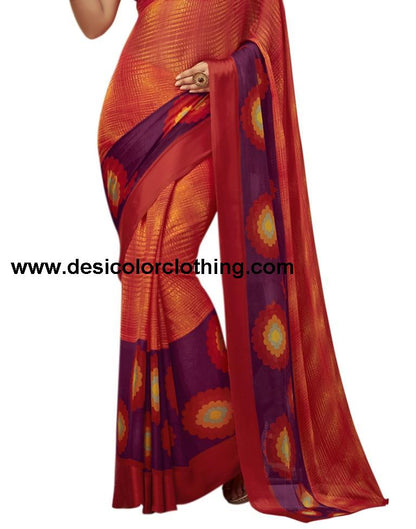 Red Coloured Chiffon Printed Satin Border Casual saree | SLV1652S352