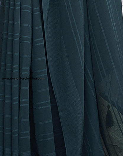 Teal Georgette Plain Saree