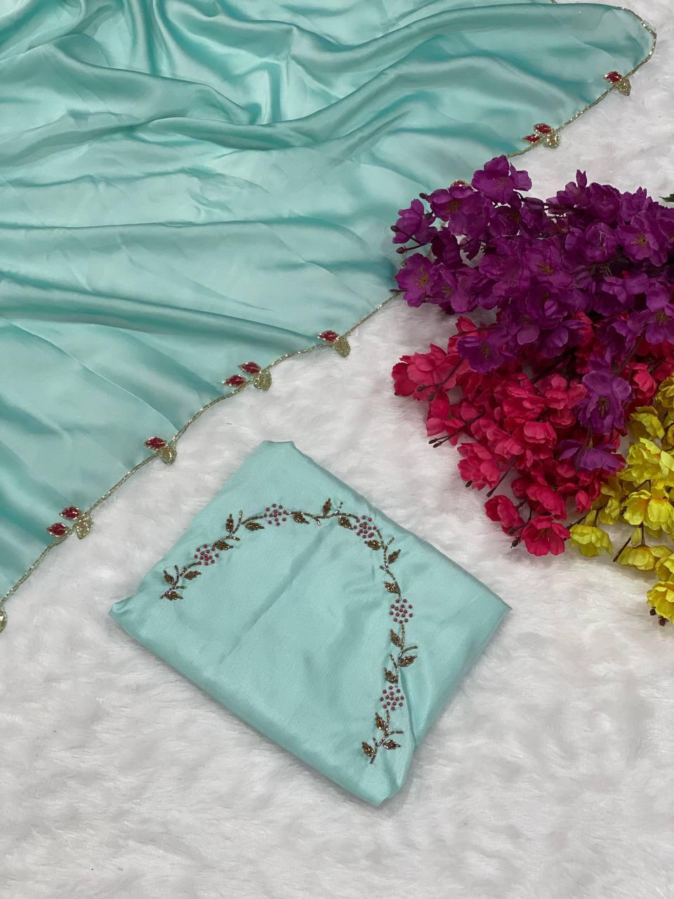 Product Image - Elegant Chocolate Lady Heavy Rangoli Silk Designer Saree with Handwork and Cutwork