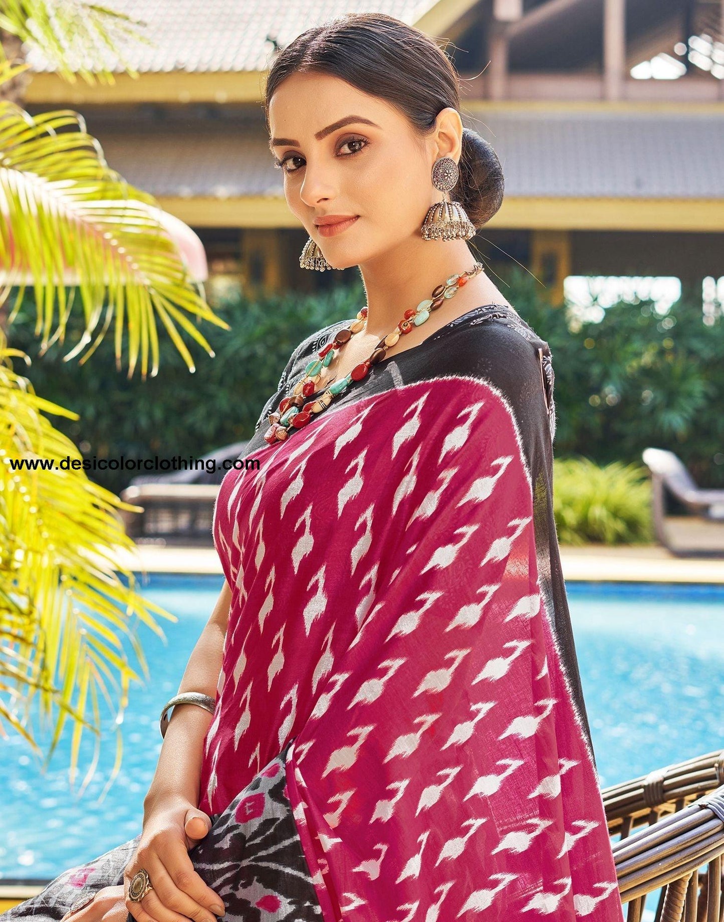 Pink Printed Cotton Pre-Draped Saree