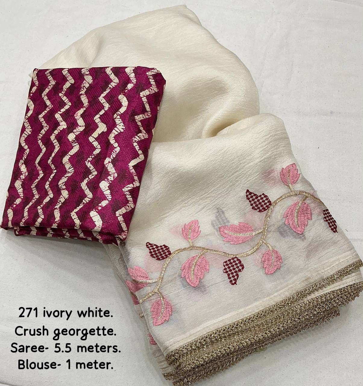 Product Image - Designer Georgette Saree with Embroidered Leaf Design | Premium Festive Wear