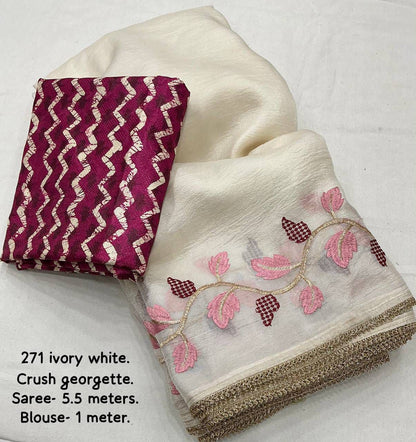 Product Image - Designer Georgette Saree with Embroidered Leaf Design | Premium Festive Wear