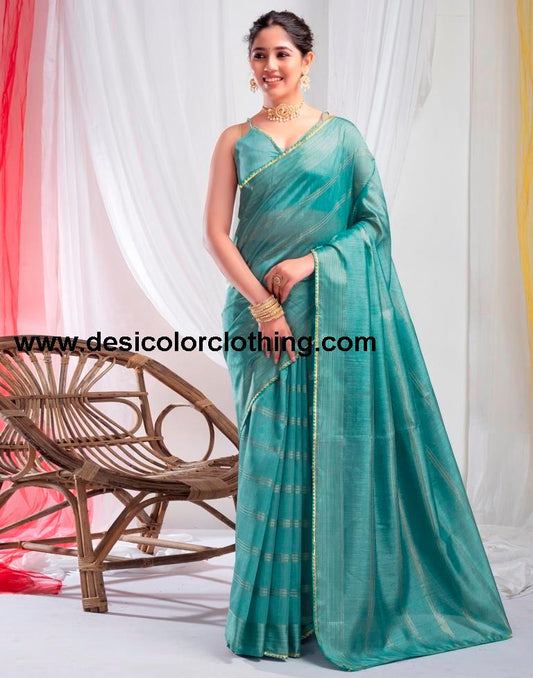 Dull Blue Silk Plain Saree