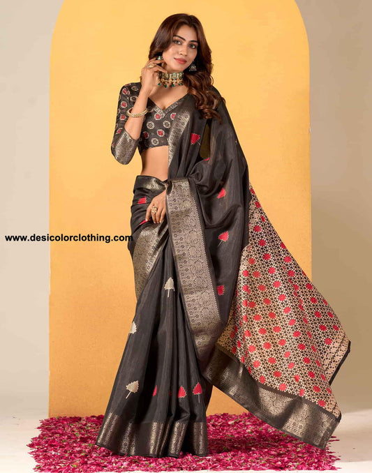 Brown Silk Printed Saree