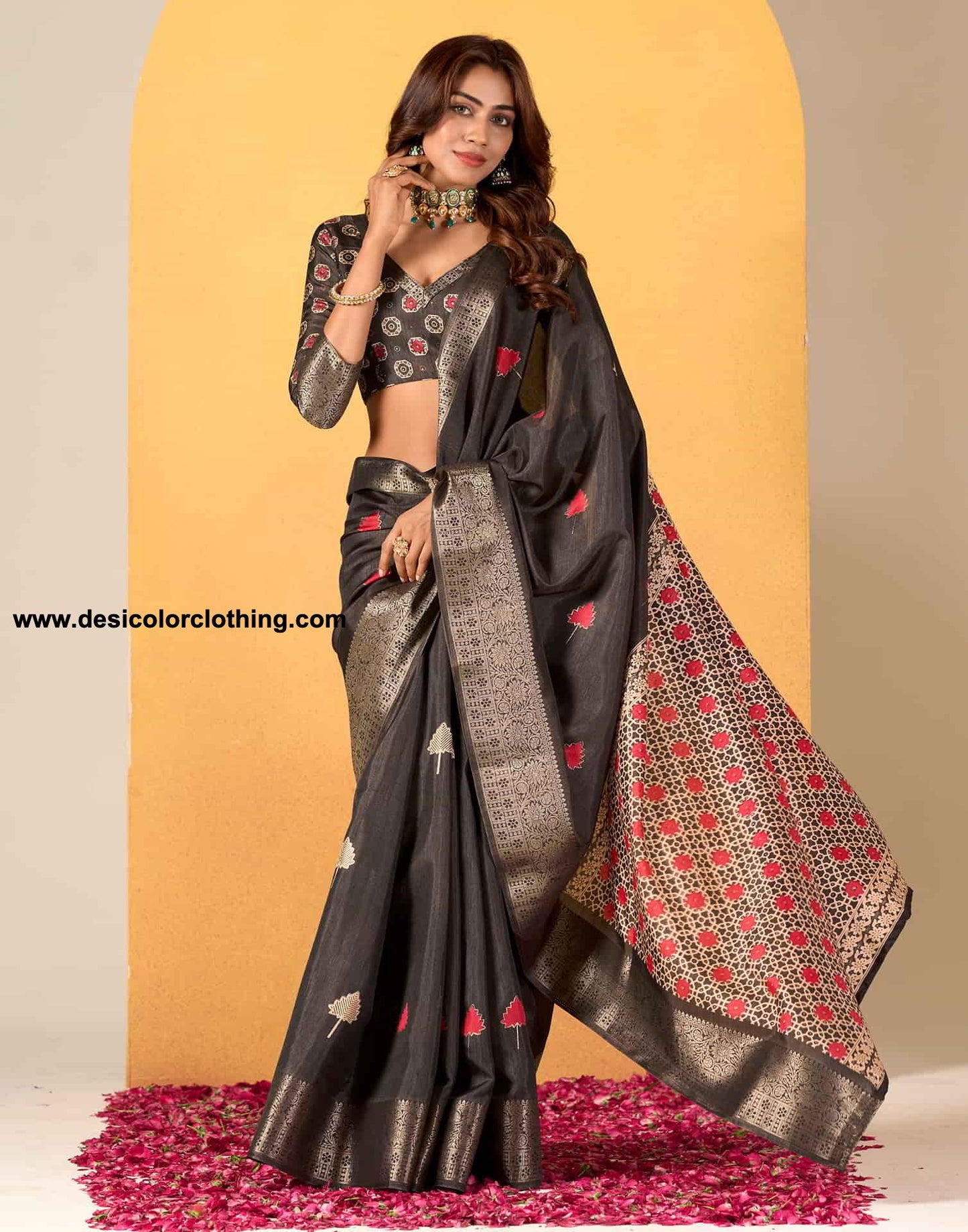 Brown Silk Printed Saree