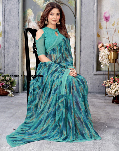 Turquoise Georgette Printed Saree