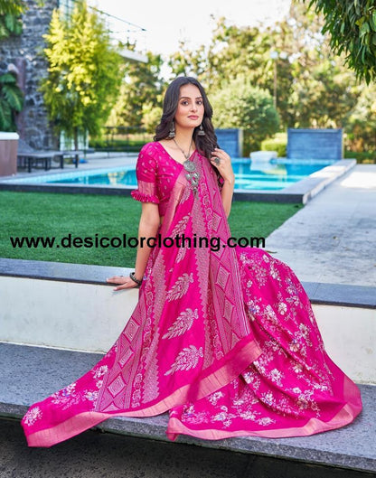 Pink Silk Printed Saree