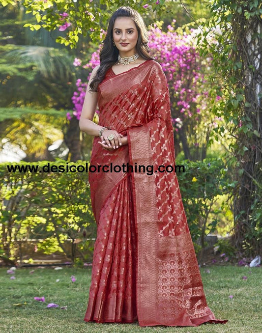 Pink Organza Plain Saree