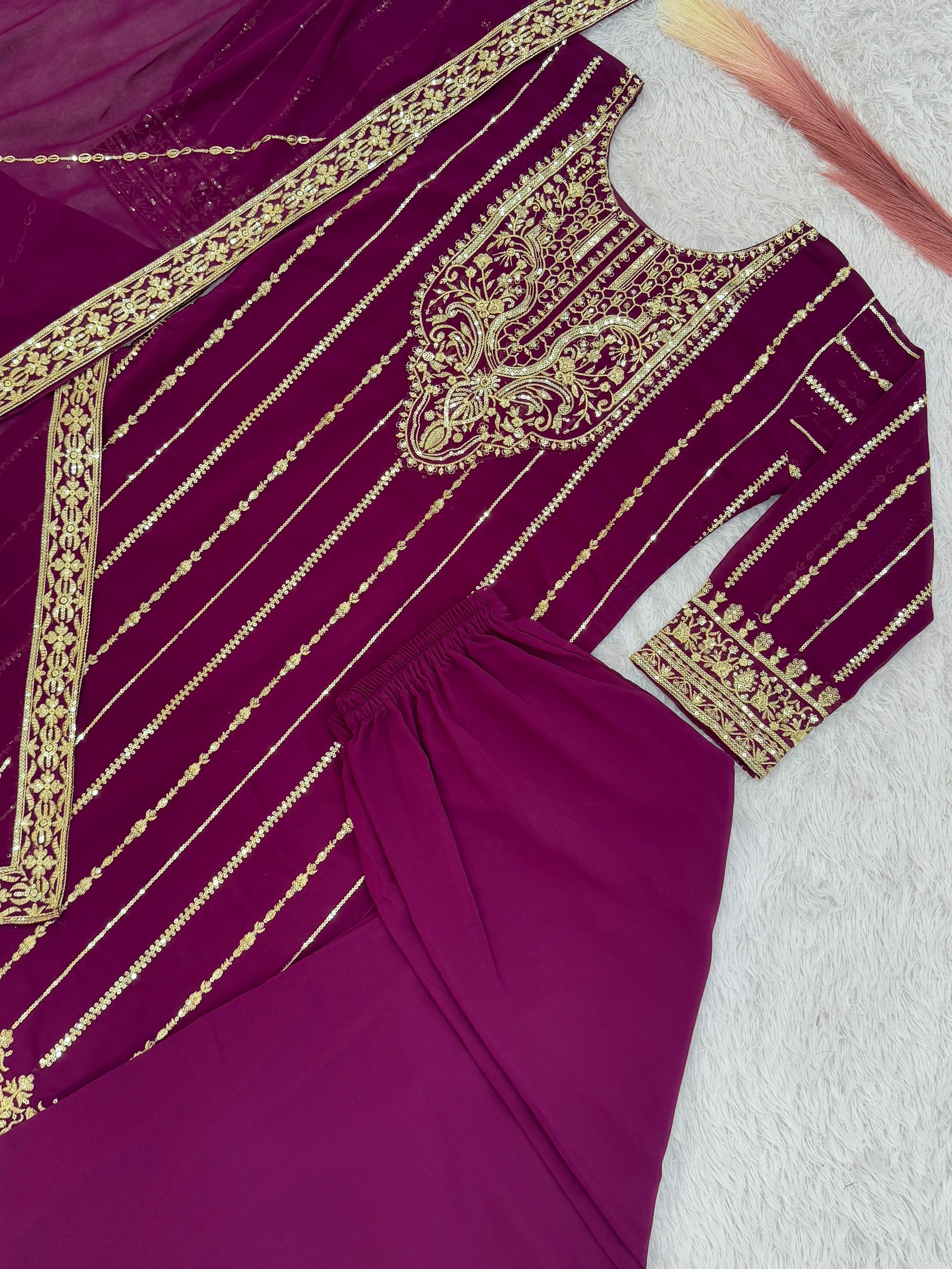 Product Image - Elegant 3 Piece Long Kurti Set with Palazzo and Dupatta - Designer Ethnic Wear