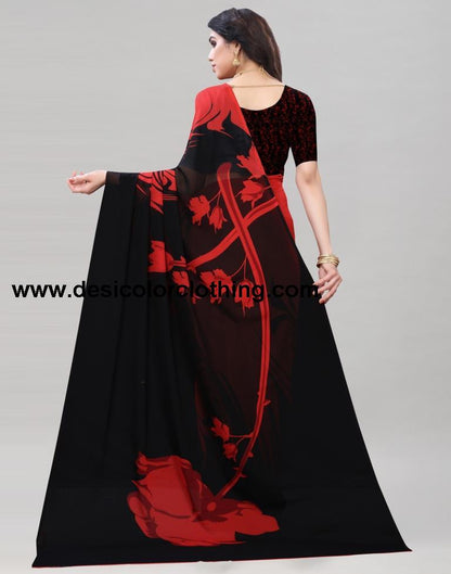 Black Coloured Georgette Printed Casual saree