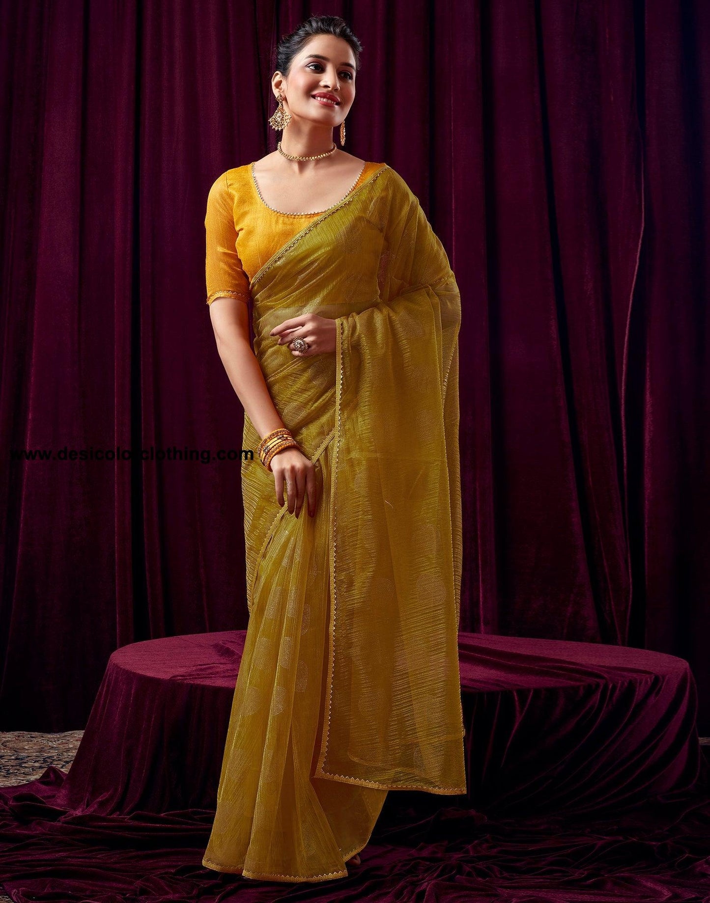 Turmeric Net Plain Saree
