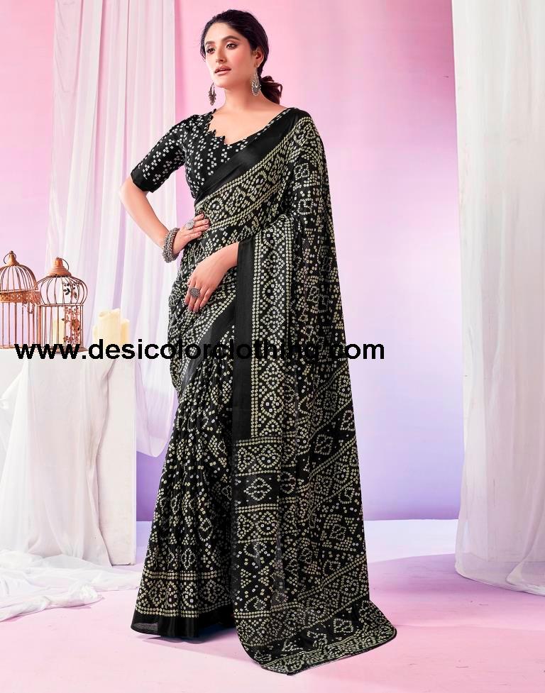 Black Silk Bandhani Saree