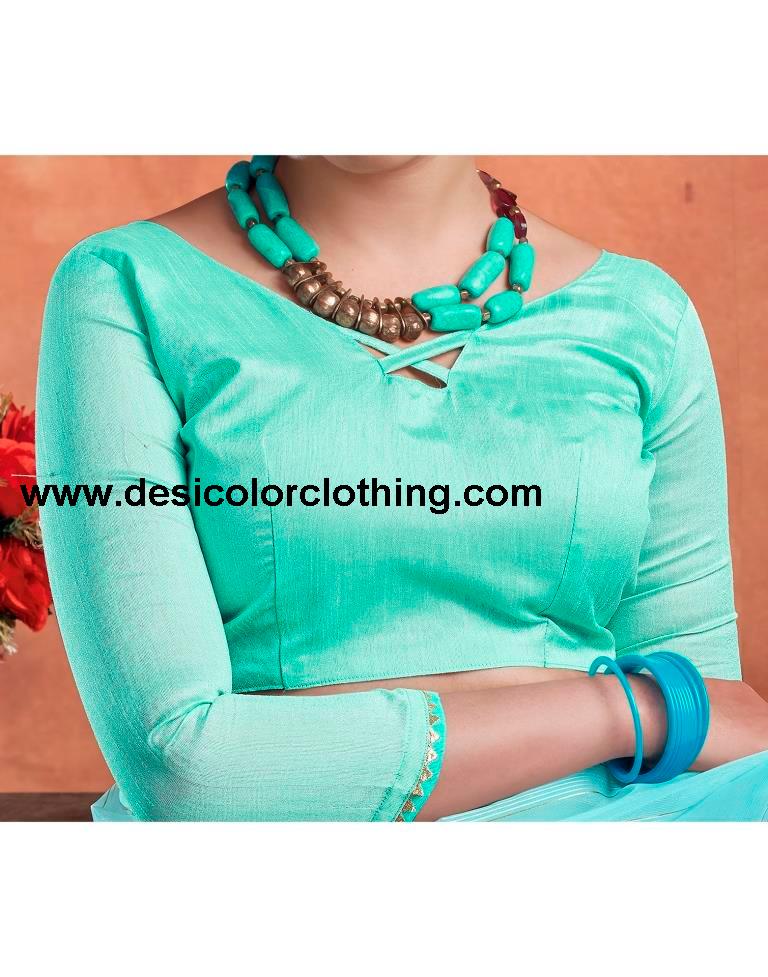 Sky Blue Orgenza Plain Saree