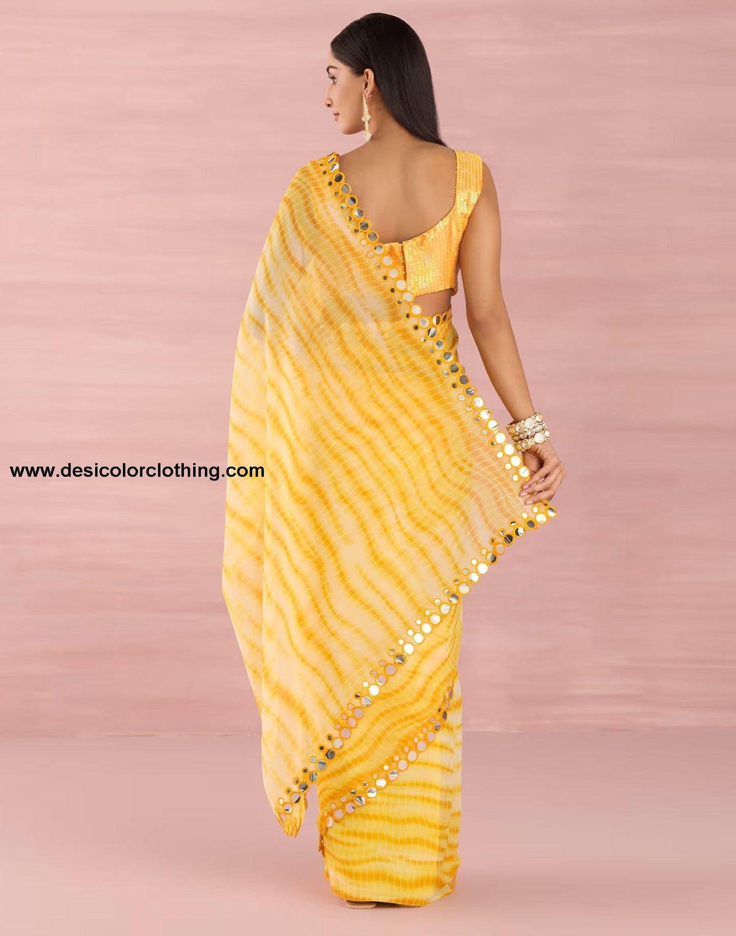 Yellow Georgette Printed Saree