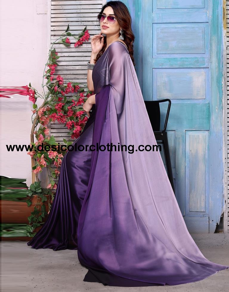 Purple Georgette Plain Saree