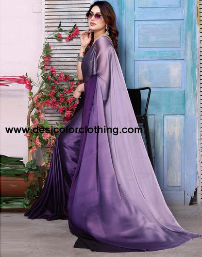Purple Georgette Plain Saree