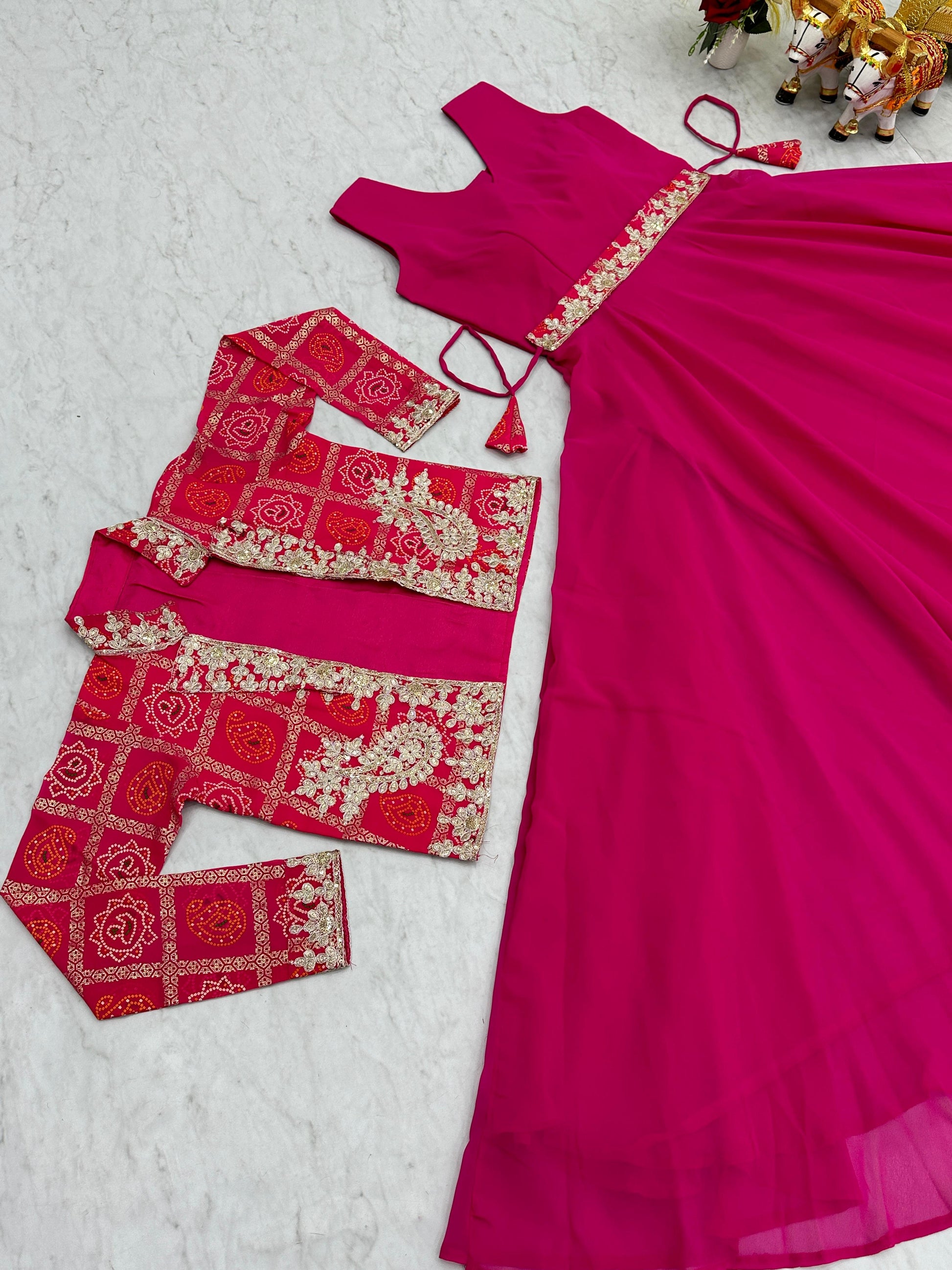 Product Image - Designer Festive Bandhej Jacket & Long Gown - Shree Ram Creation
