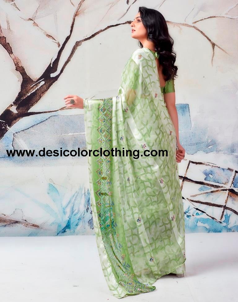 Pista Green Georgette Printed  Saree