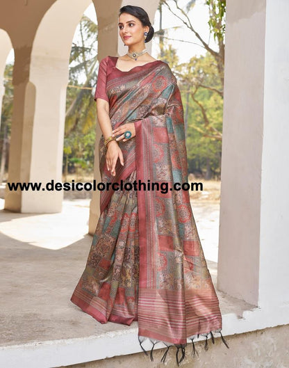 Rust Silk Printed Ready To Wear