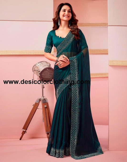 Rama Chiffon Plain Saree
