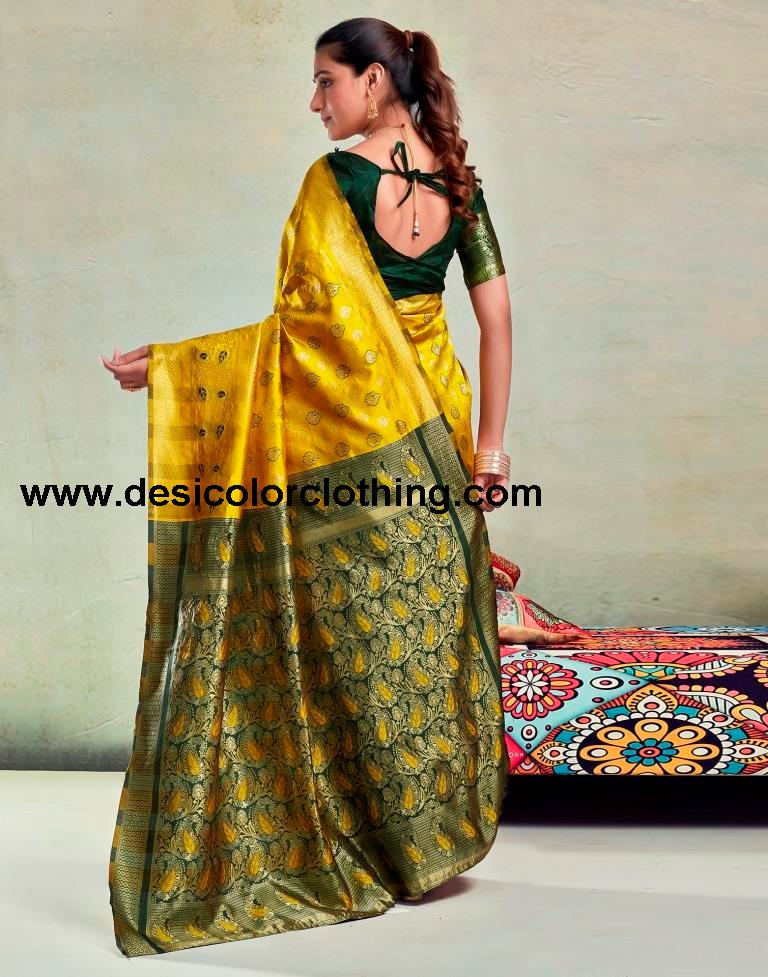 Yellow Silk Woven Saree