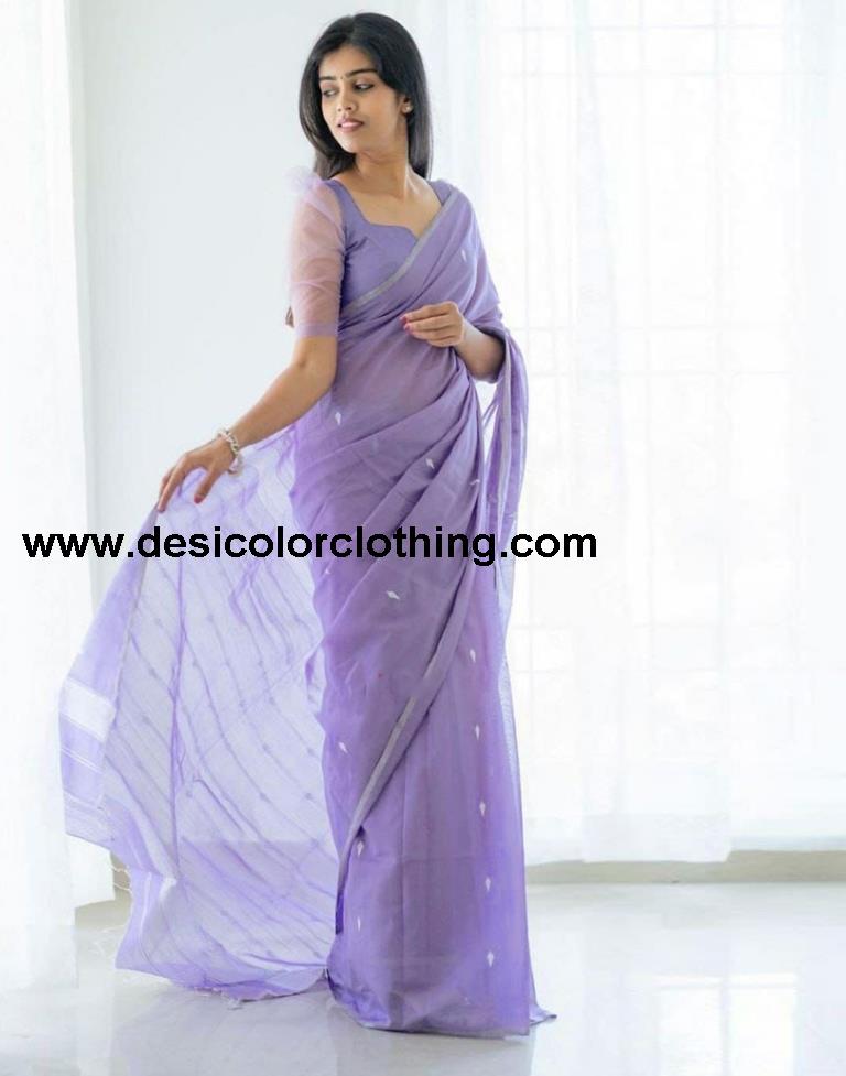 Lavender Cotton Weaving Saree