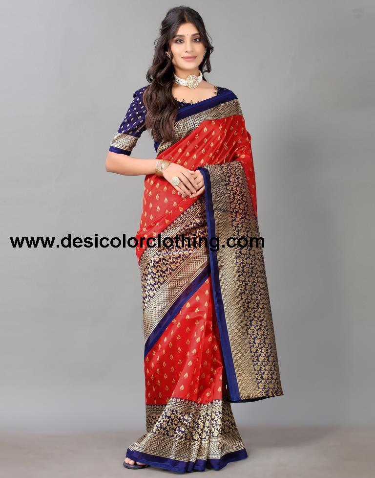 Red Printed Silk Saree
