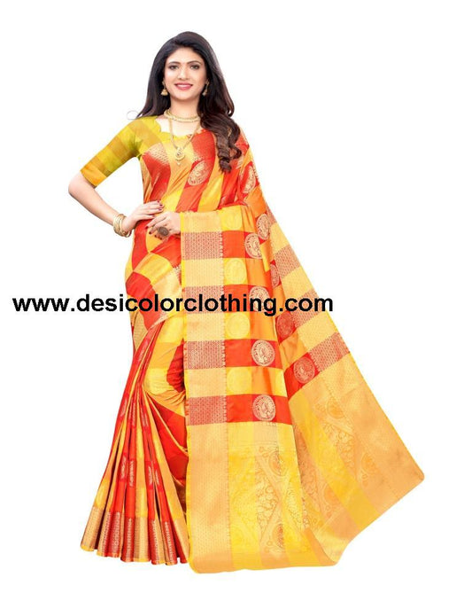 Yellow Coloured Poly Silk Jacquard Partywear saree | SLV1646S106