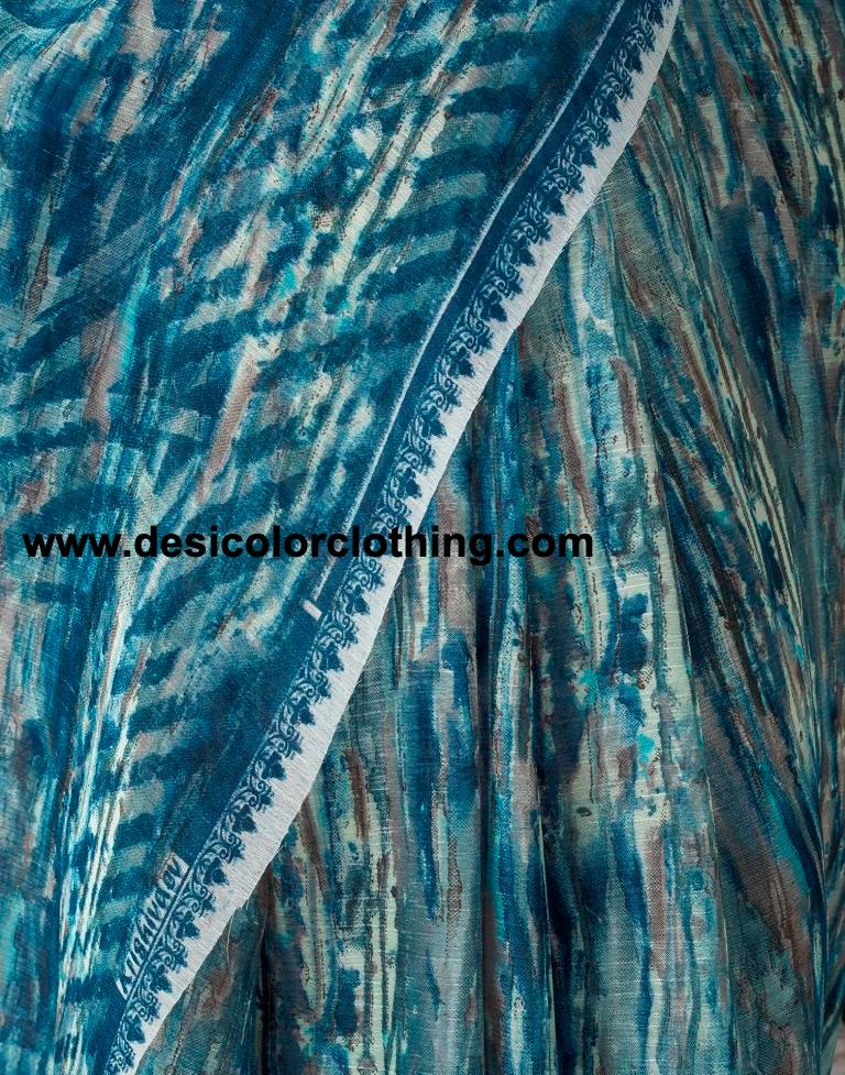 Teal Blue Chiffon Printed  Saree