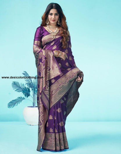Dark Purple Jacquard Silk Saree