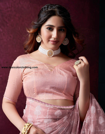 Rose Pink Net Plain Saree