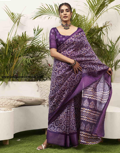 Deep Purple Cotton Printed Saree