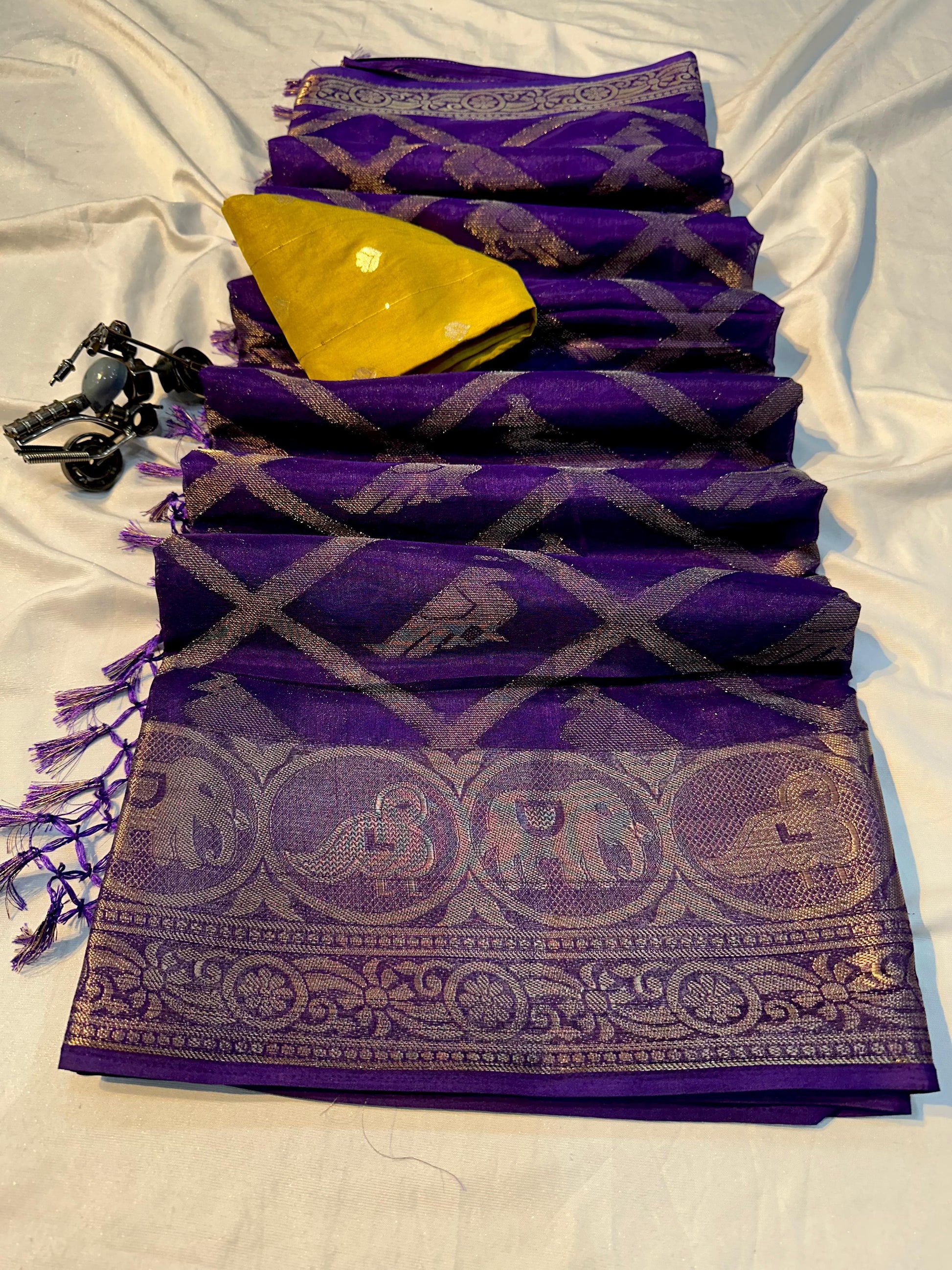 Product Image - Designer Mysore Silk Saree with Jecad Border
