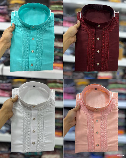 Product Image - Royal Kurta + Pyjama Set with Heavy Embroidery - Cotton Ethnic Wear