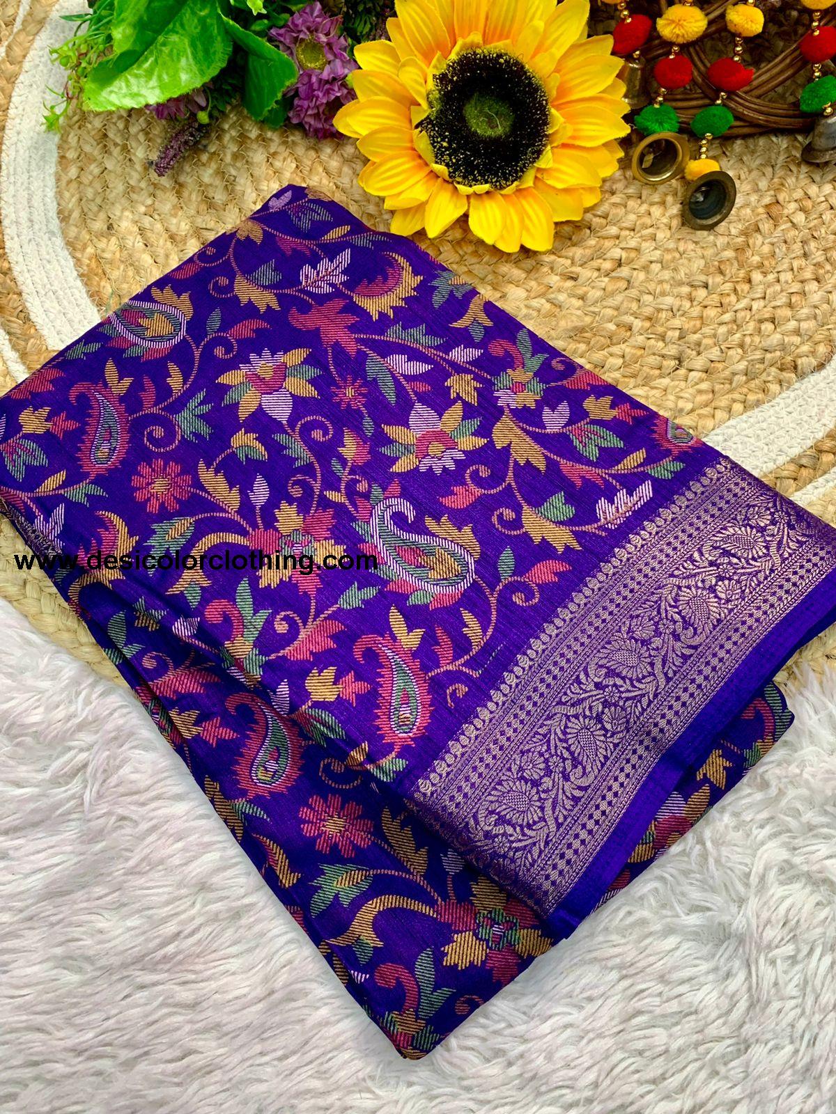 Beautiful Dola Silk Saree with Floral Design and Contrast Weaving