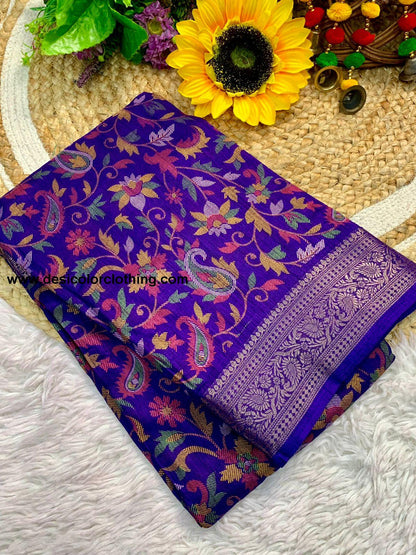 Beautiful Dola Silk Saree with Floral Design and Contrast Weaving